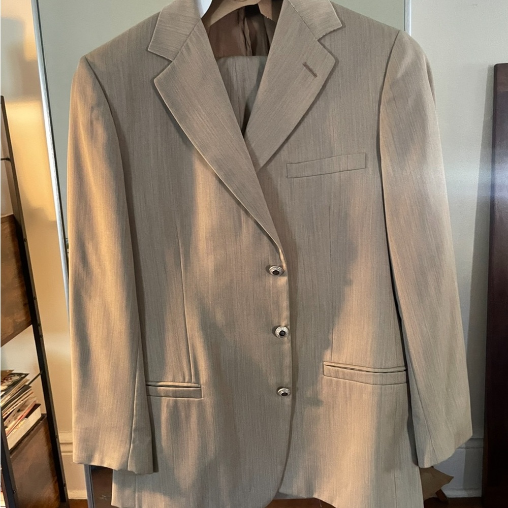 Versace Mens 3 Button Tan Suit